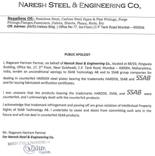 Steelmaker SSAB, the manufacturer of Hardox® wear plate, cracks down on counterfeit goods
