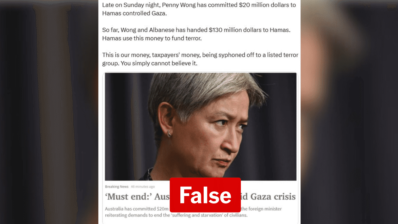 No, Australia has not sent $130m to Hamas