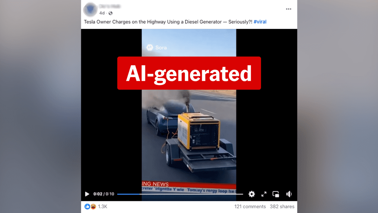 Videos of Teslas charging from towed diesel generators are AI fakes