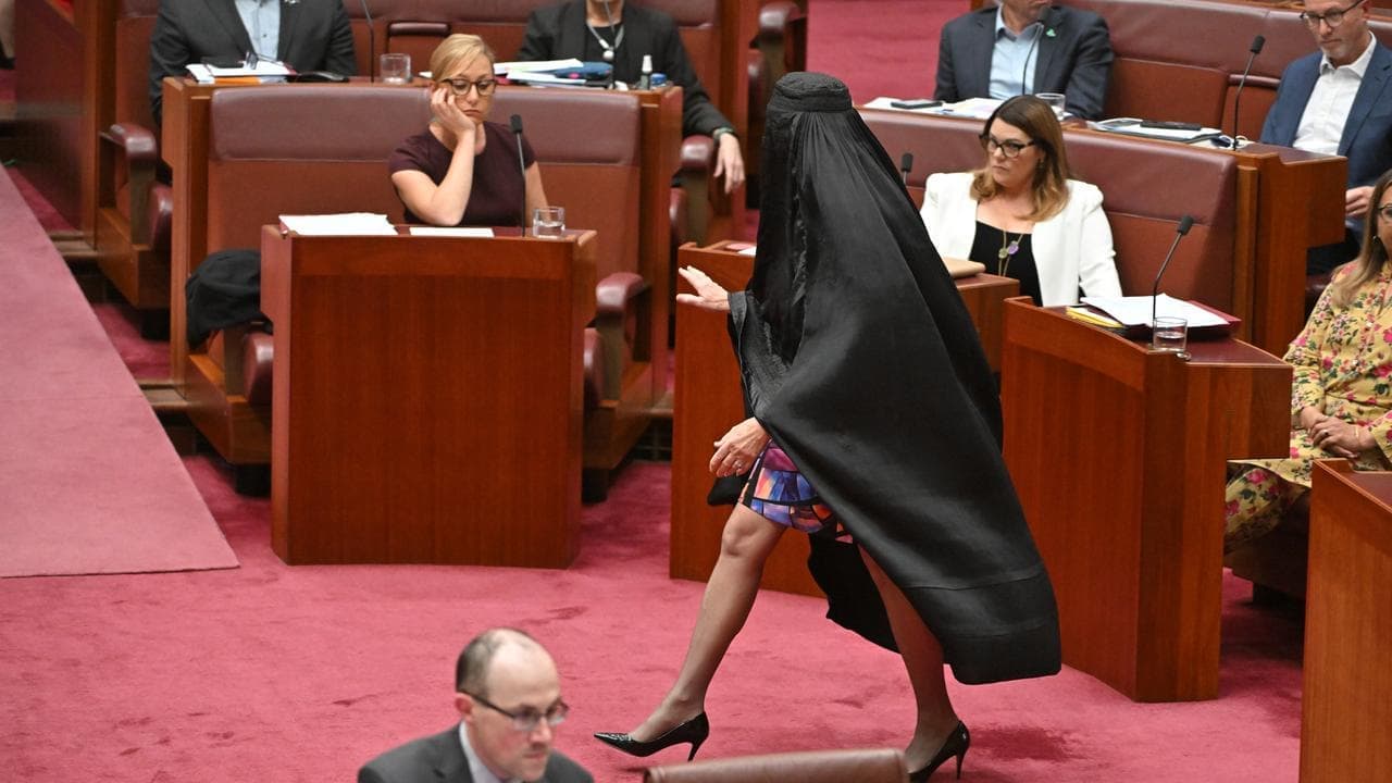 'Racist': Hanson condemned for reprising burqa stunt