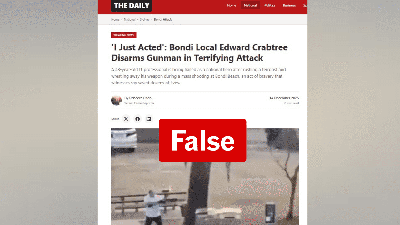 Website spreads falsehoods about Bondi Beach hero's identity