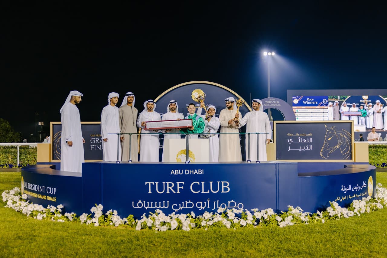 Under the patronage of His Highness Sheikh Mansour bin Zayed Al Nahyan, His Excellency Sheikh Khalifa bin Tahnoon bin Mohammed Al Nahyan attends the Grand Finale of the 33rd UAE President Cup for Arabian Purebred Horses at Abu Dhabi Turf Club
