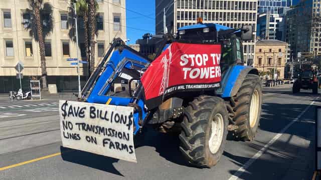 Farmers rumble to town to protest electricity towers