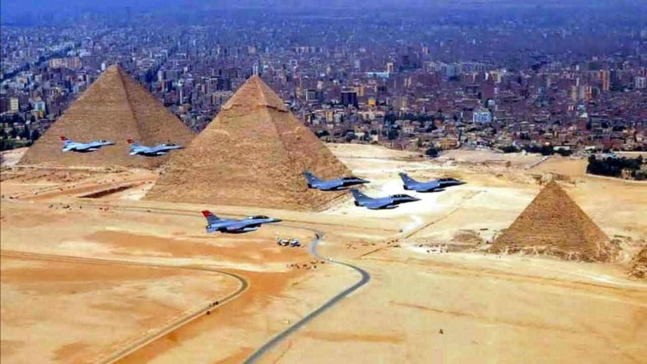 Egyptian celebration flypast dressed up as Gaza attack