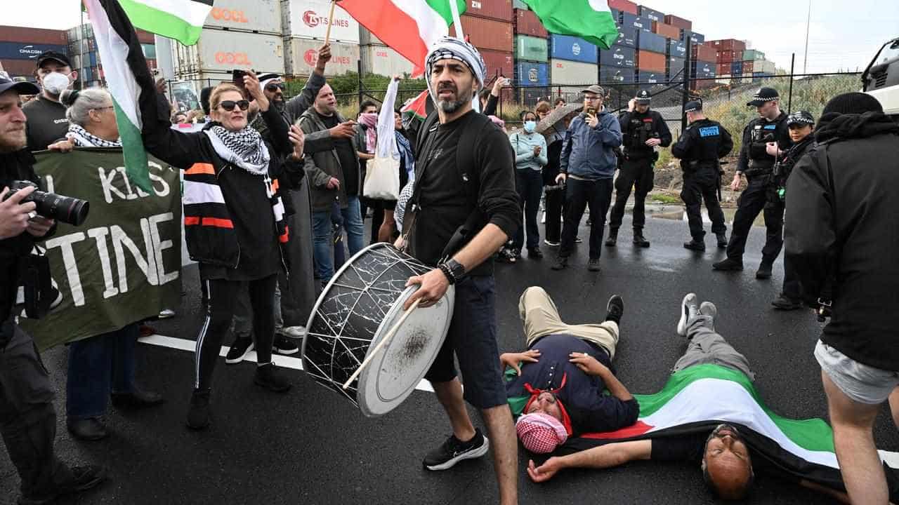 Pro-Palestine protesters block Israeli shipping line