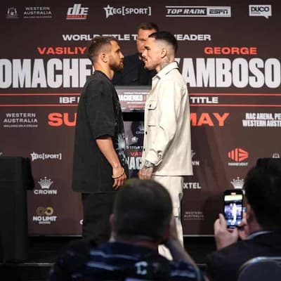 Kambosos laps up awkward stare-down ahead of title bout