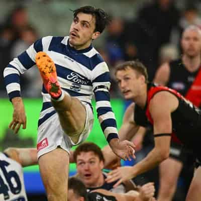 Geelong continue hoodoo over Bombers at wet MCG