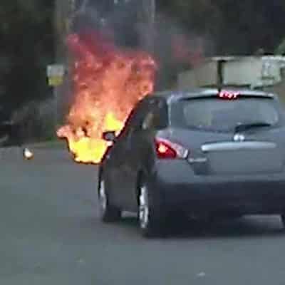 Clumsy car fire linked to butchered public shooting