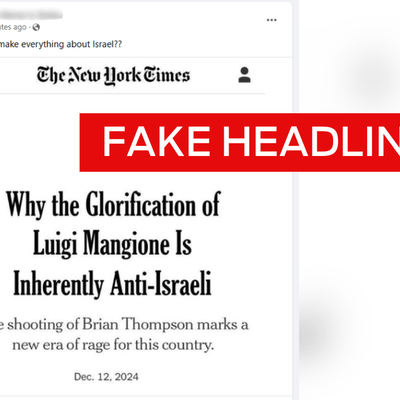 NYT headline slamming 'anti-Israeli' glorification of Luigi Mangione is fake