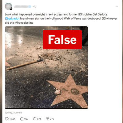 No, Gal Gadot's Hollywood star has not been vandalised