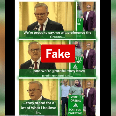 Fake Albanese quotes about Greens election preferences spread online