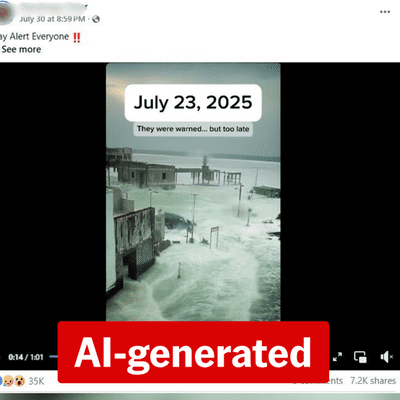 PNG social media account sharing fake tsunami footage made with AI