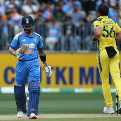 Kohli out for a duck as India crumple in the rain