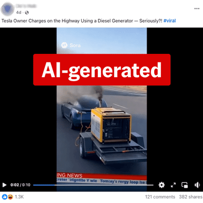 Videos of Teslas charging from towed diesel generators are AI fakes