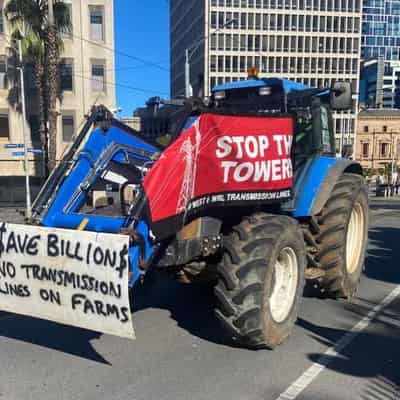 Farmers rumble to town to protest electricity towers